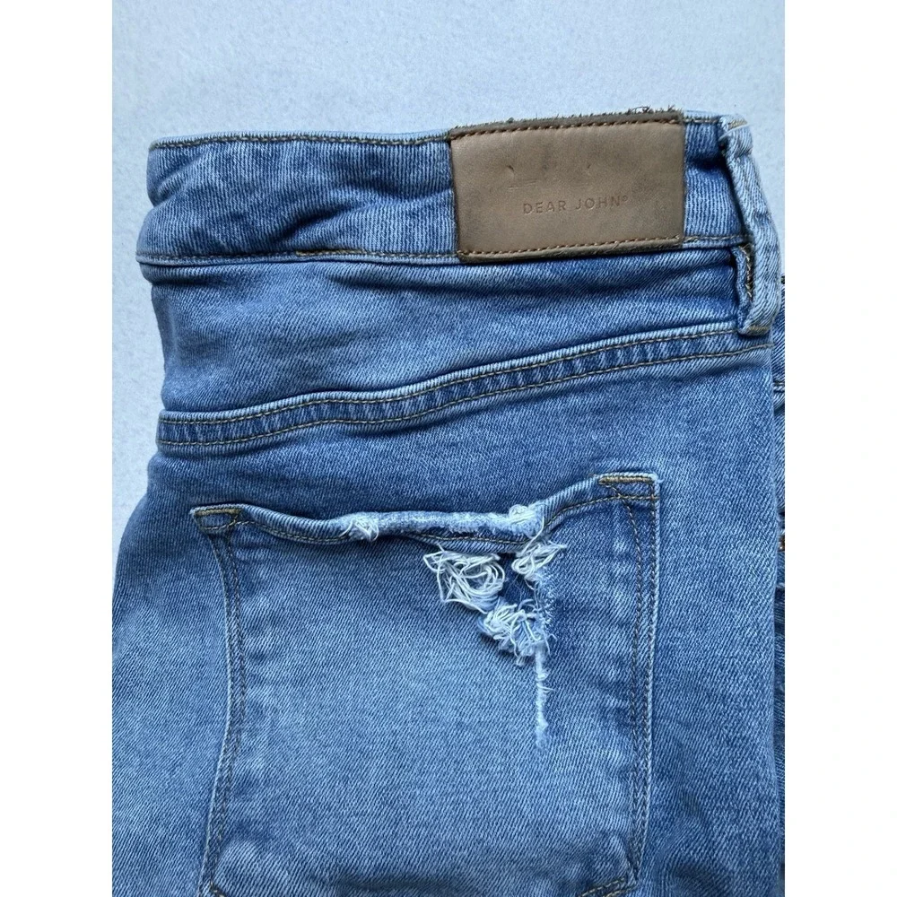 Dear John Frankie Straight Jeans Womens 33 Super High Rise Distressed Light Wash